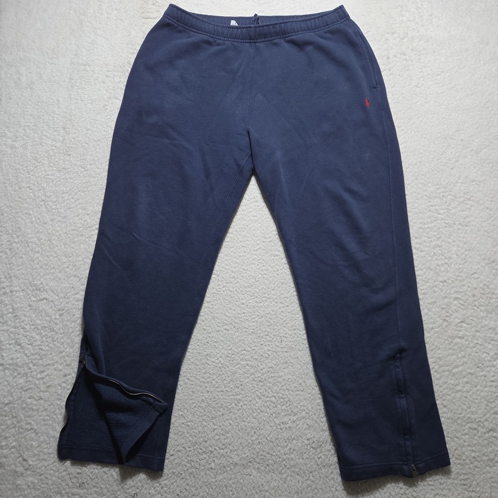 Vintage Polo Ralph Lauren Sweatpants Men's‎ Medium Drawstring Blue Leg Zipper